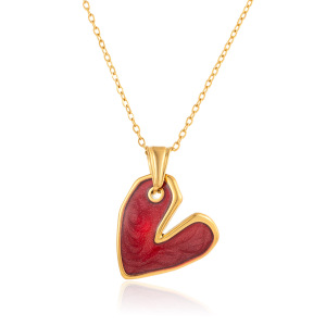 Collier Pendentif Femme Polyvalent En Forme De Cœur Rouge, En Acier Inoxydable Étanche, Couleur Or (1 Pièce) h5 