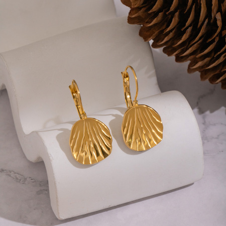 Boucles d'oreilles pendantes en acier inoxydable doré, étanches, en forme de feuille (1 paire) 2