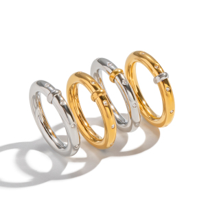 Bague Minimaliste Pour Femme En Acier Inoxydable, Étanche, Couleur Or, Avec Zircon. h5 Image4