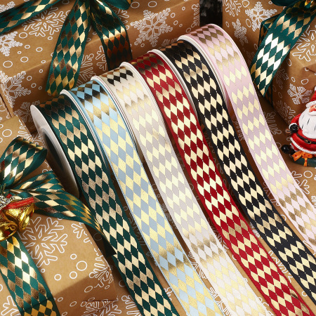 Ruban cadeau vintage à motif losanges (1 pièce)
