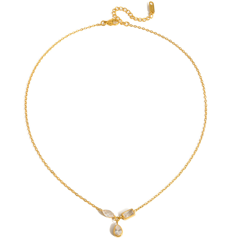 Colliers Pendentifs Pour Femmes En Acier Inoxydable, Étanches, Couleur Or Et Zircon, En Forme De Goutte 