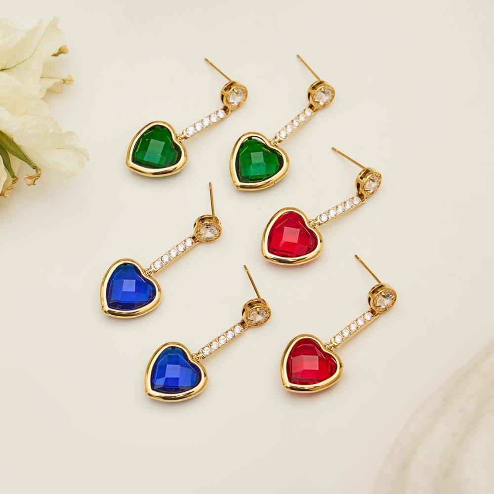 Collier Long Pour Femme En Verre, Acier Inoxydable, Imperméable Et Anti-Ternissement, Couleur Or, Avec Un Cœur Romantique Image6