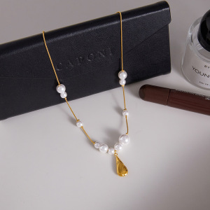 Magnifique Collier Pendentif Goutte En Acier Inoxydable Étanche Couleur Or Pour Femme h5 Image5