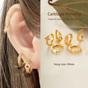 Boucles D'Oreilles Créoles Pour Femmes, En Zircon, Couleur Cuivre Doré, Imperméables Et Anti-Ternissement, Ornées De Fleurs Délicates. h5 Image5