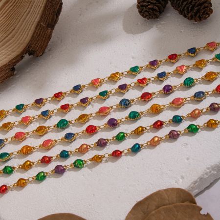 Ensembles de bijoux pour femmes en acier inoxydable étanche, en forme de cœur et de coquillage, émail rétro, couleur or 2