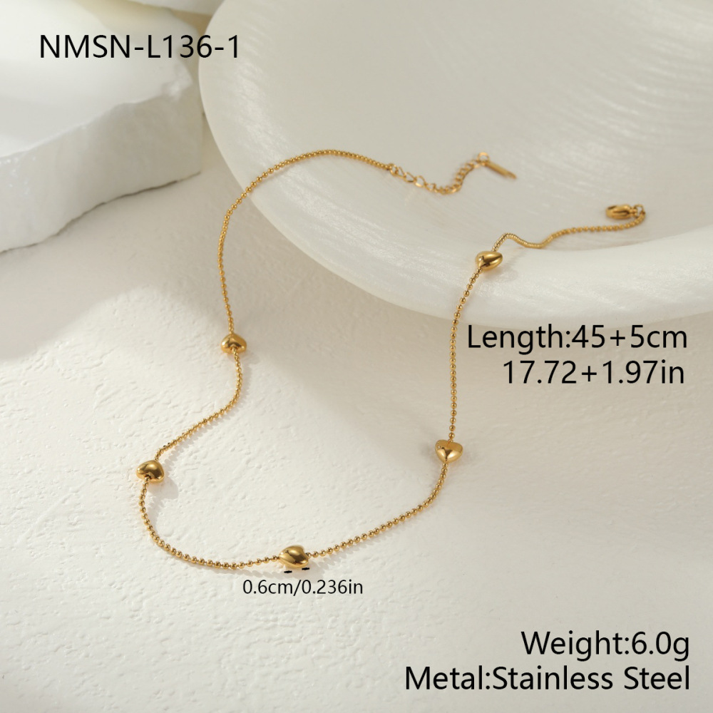 Collier Long Pour Femme, En Acier Inoxydable, Couleur Or, Avec Une Chaîne De Perles En Forme De Cœur Moderne, Imperméable Et Anti-Ternissement. 