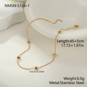 Collier Long Pour Femme, En Acier Inoxydable, Couleur Or, Avec Une Chaîne De Perles En Forme De Cœur Moderne, Imperméable Et Anti-Ternissement. h5 