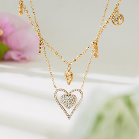 Collier pendentif femme en forme de cœur, en acier inoxydable étanche, couleur or, avec zircon (1 pièce) 2