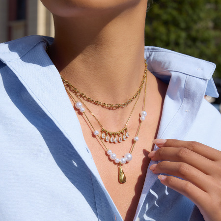 Magnifique collier pendentif goutte en acier inoxydable étanche couleur or pour femme 2