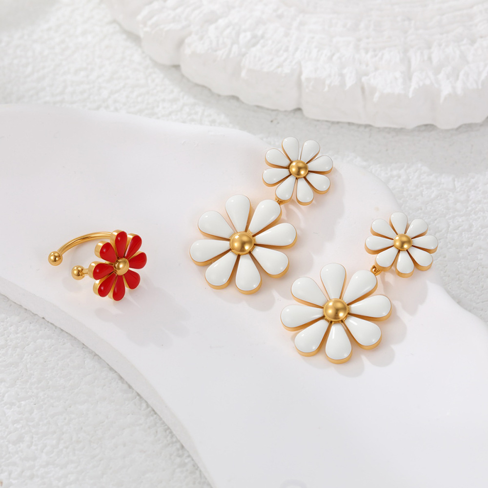 Boucles D'Oreilles Élégantes En Acier Inoxydable, Forme Irrégulière Marguerite, Couleur Or, Imperméables Et Anti-Ternissement Image2