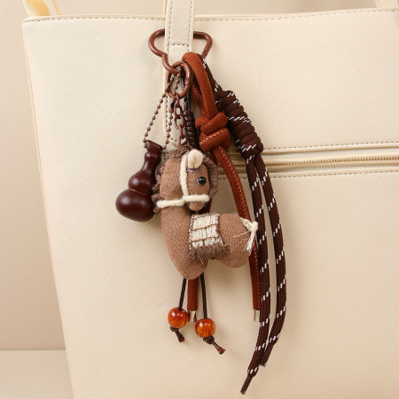 Breloques de sac pour femmes en tissu à motif poney rétro de la série Simple 2