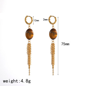 Boucles D'Oreilles Chics Pour Femmes, En Acier Inoxydable, Couleur Or, Avec Pompon En Pierre Naturelle Et Perles, Étanches. h5 Image5