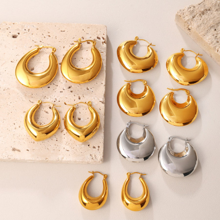 Boucles d'oreilles créoles modernes pour femmes, en acier inoxydable doré, imperméables et anti-ternissement