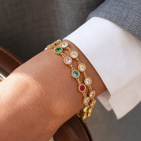 Bracelet pour femme en acier inoxydable doré, étanche et anti-ternissement, orné de zircons colorés (1 pièce).