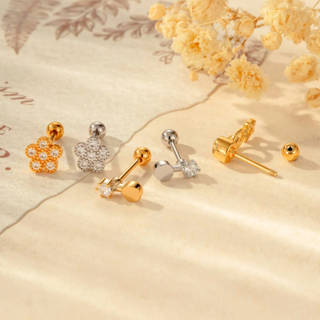 Boucles d'oreilles piercing femme Shining Moon couleur cuivre doré avec zircon 2