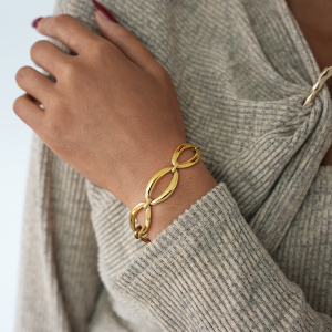 Ensemble De Bracelets Pour Femmes, 1 Pièce, Forme Irrégulière, Jointure, Acier Inoxydable, Étanche, Anti-Ternissement, Couleur Or h5 Image6