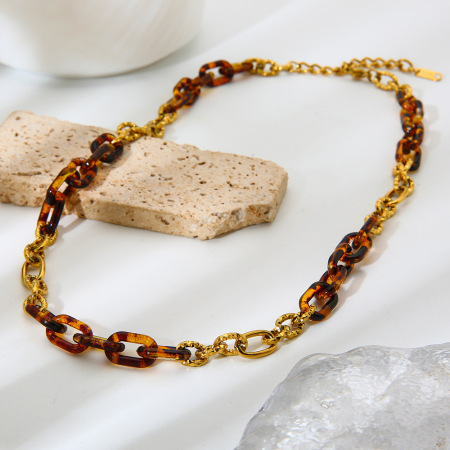 Collier chaîne rétro classique en acier inoxydable étanche couleur or pour femme (1 pièce)