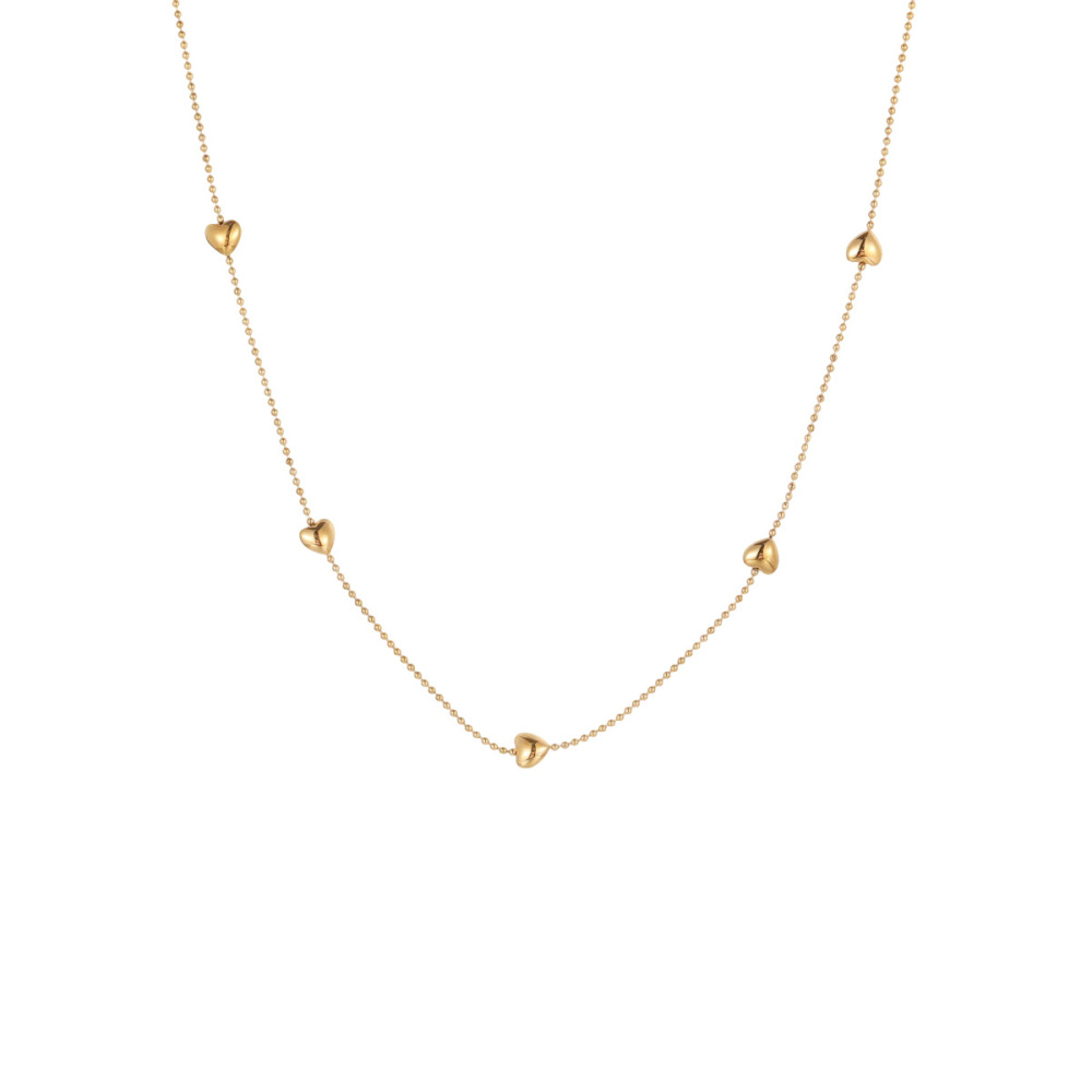 Collier Long Pour Femme, En Acier Inoxydable, Couleur Or, Avec Une Chaîne De Perles En Forme De Cœur Moderne, Imperméable Et Anti-Ternissement. Image5