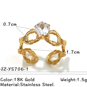 Bague En Acier Inoxydable Ajouré, Étanche, Couleur Or, Sertie D'Un Zircon. h5