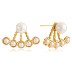 1 Paire De Boucles D'Oreilles Puces Élégantes En Acier Inoxydable Doré, Imperméables Et Ornées De Perles. h5 