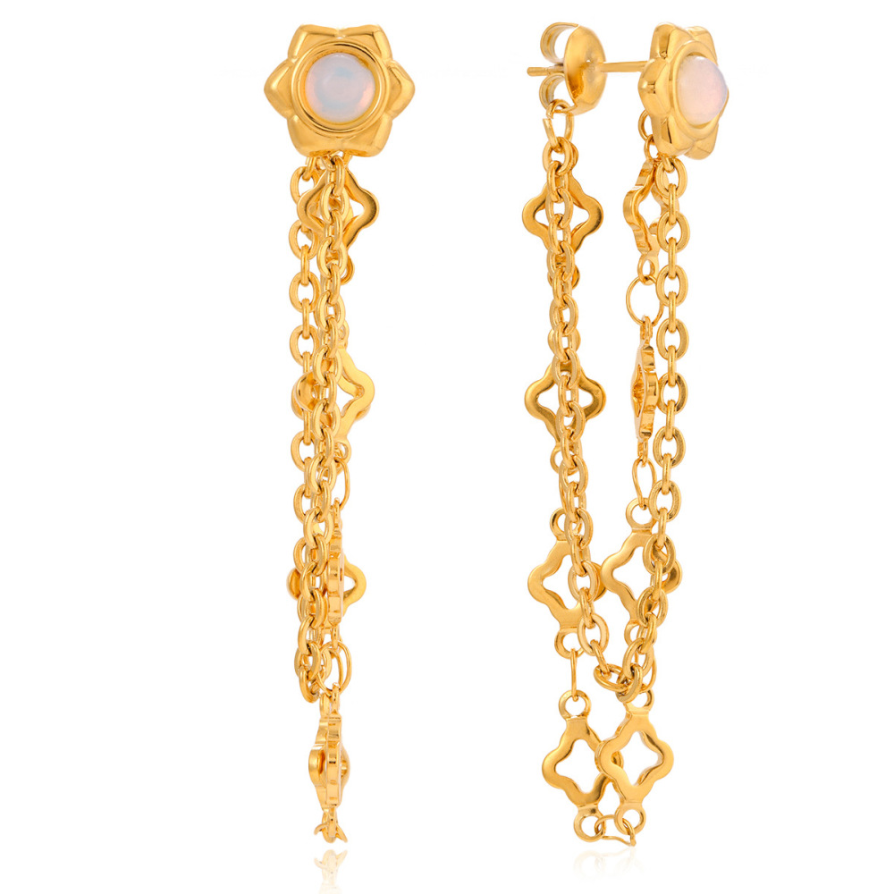 Boucles D'Oreilles Pendantes Pour Femmes, En Acier Inoxydable Doré, Imperméables Et Anti-Ternissement, Ornées D'Un Trèfle.