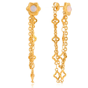 Boucles D'Oreilles Pendantes Pour Femmes, En Acier Inoxydable Doré, Imperméables Et Anti-Ternissement, Ornées D'Un Trèfle. h5