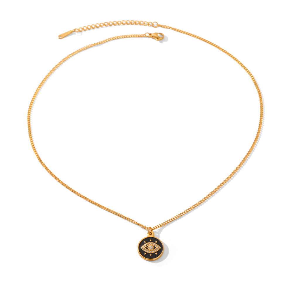 Collier Pendentif Simple Et Quotidien Pour Femme, En Acier Inoxydable Étanche, Couleur Or, Orné D'Un Zircon Et Représentant Un Œil De Diable. 