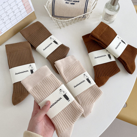 Chaussettes de sport mi-mollet en pur coton côtelé, couleur unie, à rebond élevé