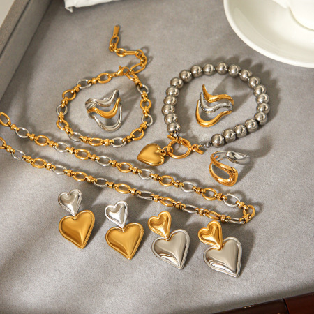 Ensemble collier et pendentif en acier inoxydable étanche couleur or, motif cœur