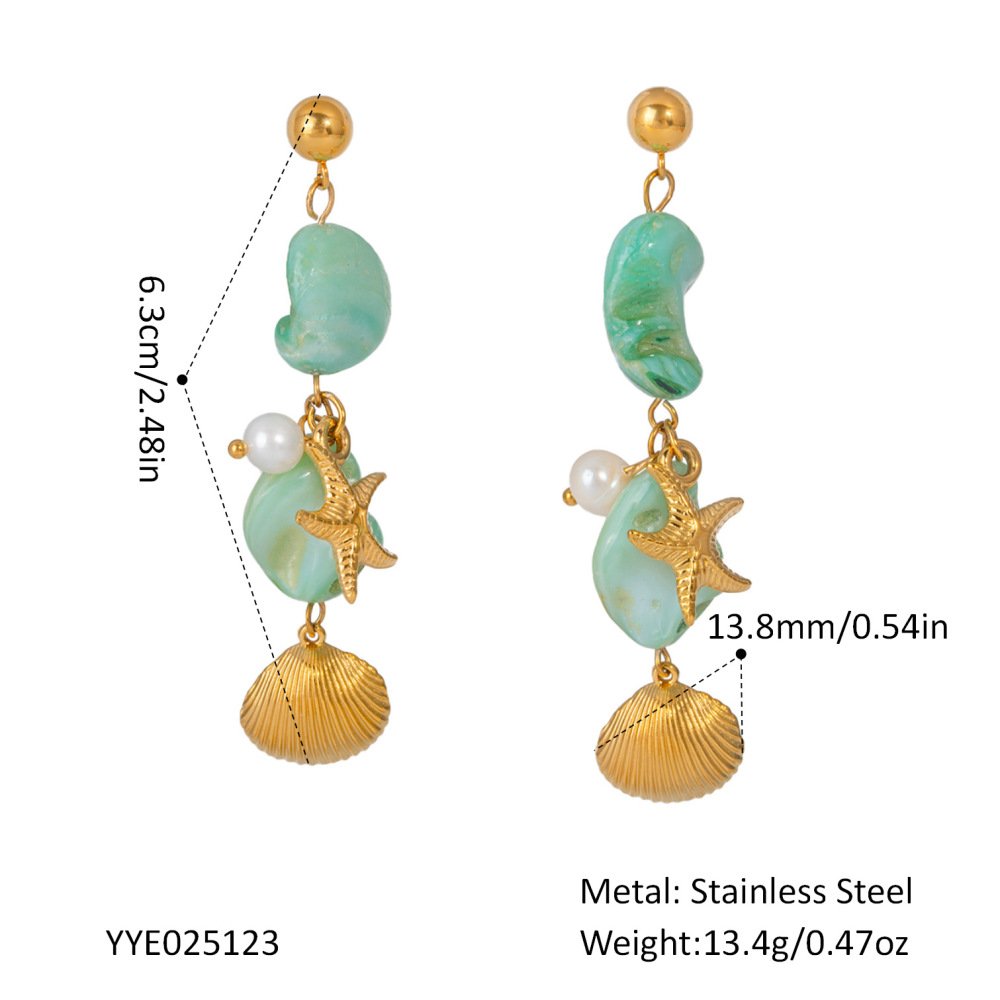 Boucles D'Oreilles Pour Femme En Acier Inoxydable Imperméable, Ornées De Perles, Motif Coquillage Et Étoile De Mer