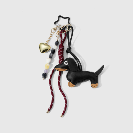 Porte-clés en cuir pour femme, motif teckel rétro
