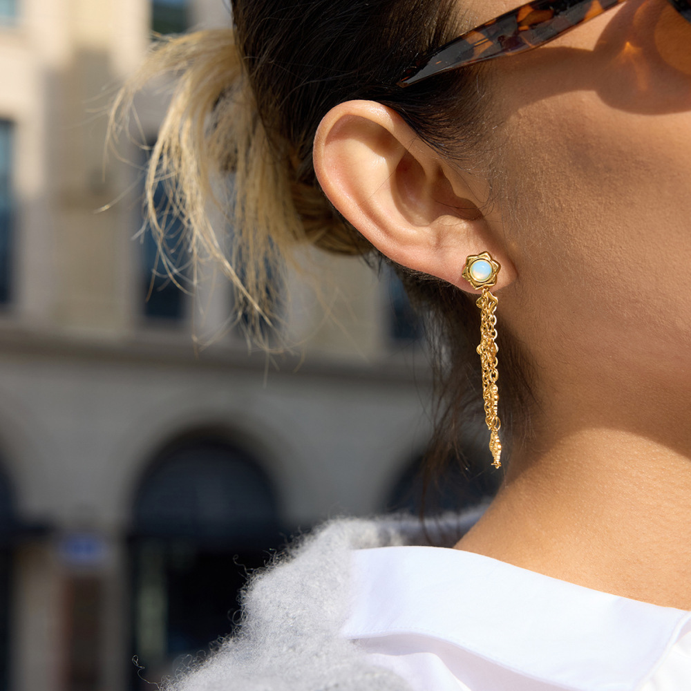 Boucles D'Oreilles Pendantes Pour Femmes, En Acier Inoxydable Doré, Imperméables Et Anti-Ternissement, Ornées D'Un Trèfle. h5Image4