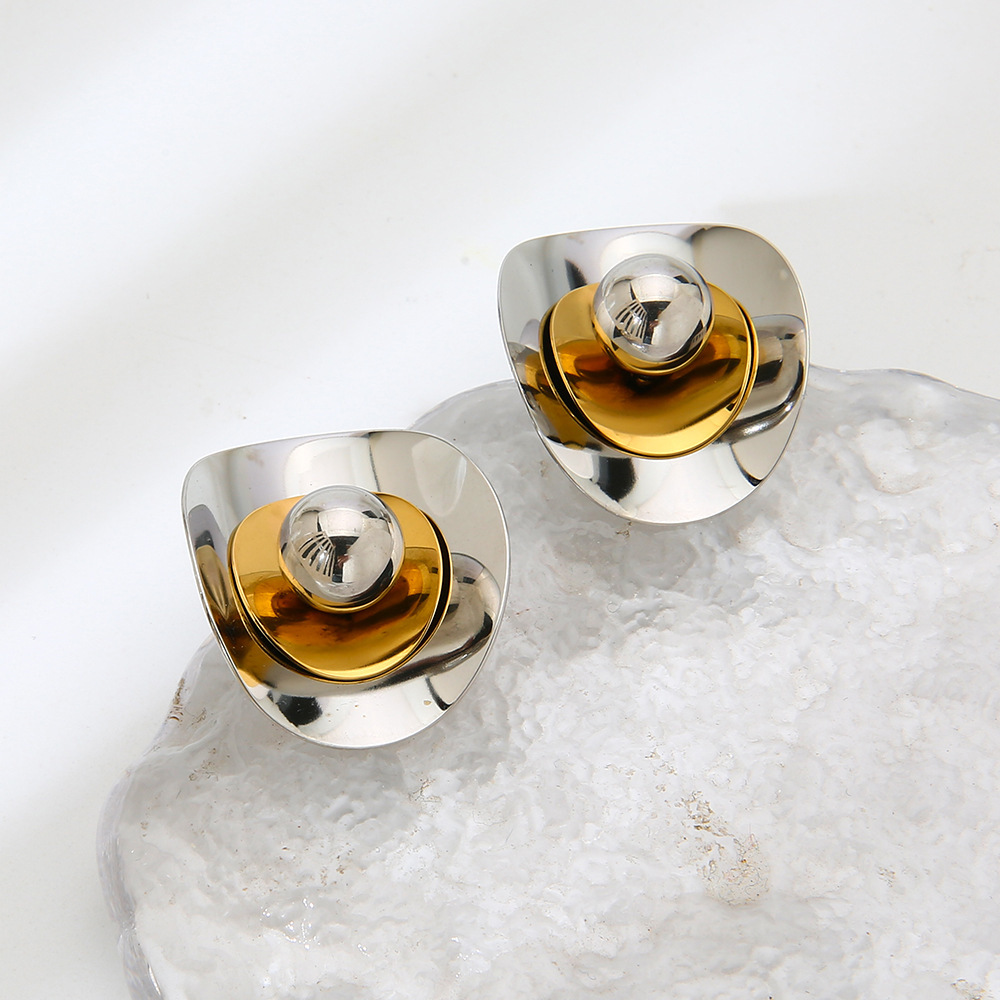 1 Paire De Boucles D'Oreilles Puces Pour Femme, En Acier Inoxydable Imperméable, Couleur Or, De Forme Simple Et Irrégulière Image3