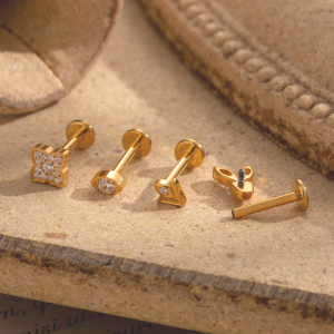Boucles D'Oreilles Piercing Femme En Alliage De Titane Doré Avec Zircon, En Forme De Lettre h5 Image3