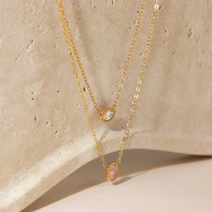 Colliers Pendentifs Ovales Scintillants En Acier Inoxydable, Imperméables Et Anti-Ternissement, Couleur Or, Avec Zircon Pour Femmes h5 Image5