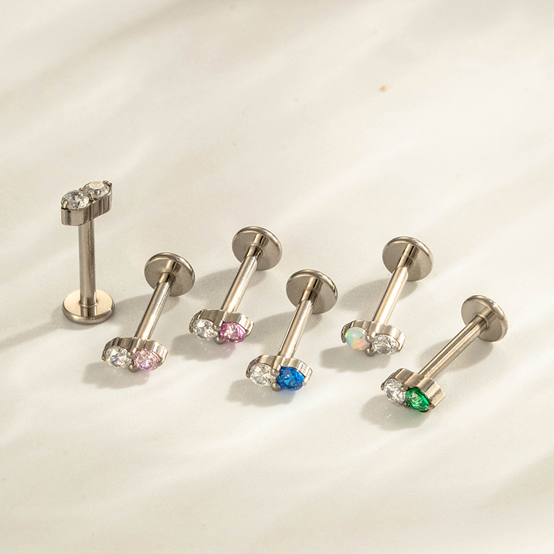 Boucles D'Oreilles Piercing Doubles Rondes En Alliage De Titane Couleur Or Avec Zircon Pour Femmes Image6