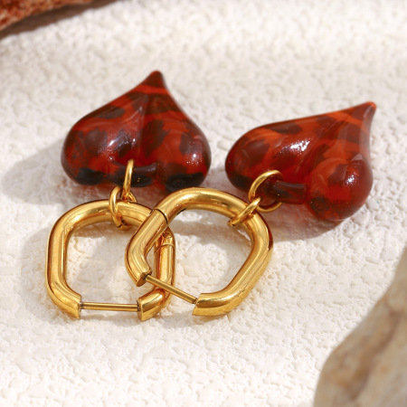1 paire de boucles d'oreilles pendantes classiques en forme de cœur, hypoallergéniques et étanches, en acier inoxydable pour femme. 2
