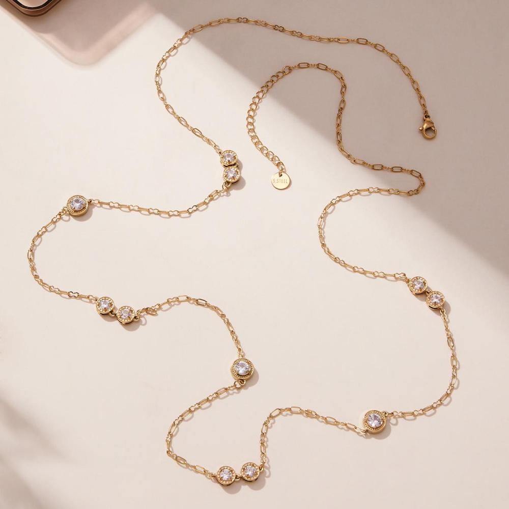 Colliers Longs Minimalistes Pour Femmes, En Acier Titane, Zircon, Imperméables Et Anti-Ternissement, Couleur Or Image6