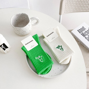 Chaussettes Mi-Mollet En Coton À Motif Brodé Simple Et Rebondissant, Avec Lettres De Rue h5 Image3