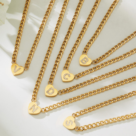 Colliers pendentifs pour femmes en acier inoxydable doré brillant avec pendentif en forme de cœur et zircon, étanches et anti-ternissement 2