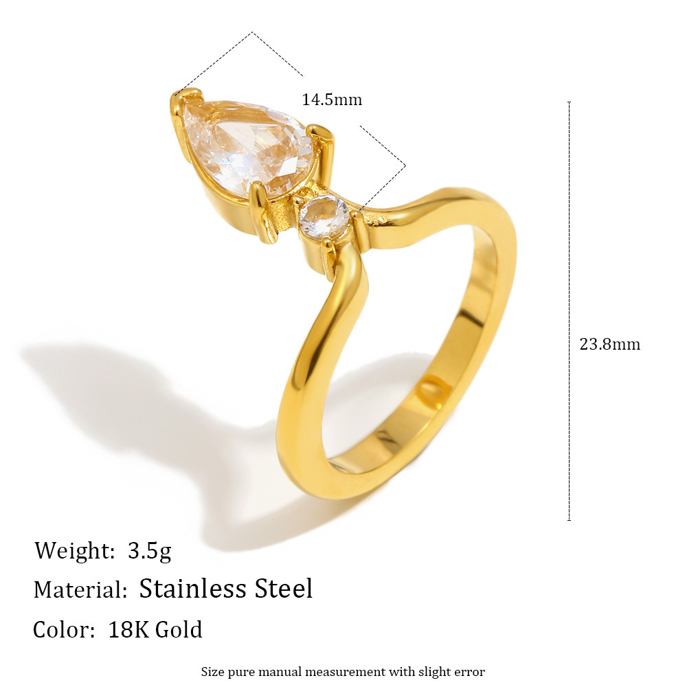 Bague Pour Femme En Acier Inoxydable Doré, Résistante À L'Eau Et À La Décoloration, Ornée De Pierres Précieuses (1 Pièce). Collection « Lignes Du Quotidien ». 