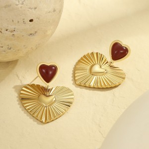 Ensembles De Bijoux Pour Femmes En Acier Inoxydable Doré, Imperméables, En Forme De Cœur Rouge Romantique h5 Image4