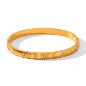 Bracelet En Acier Inoxydable Massif, Étanche, Couleur Or Et Zircon. h5 