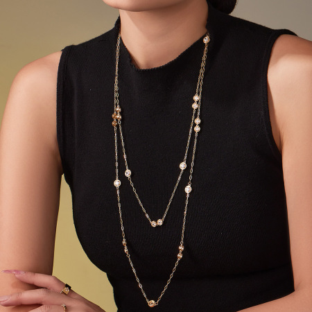 Colliers longs minimalistes pour femmes, en acier titane, zircon, imperméables et anti-ternissement, couleur or