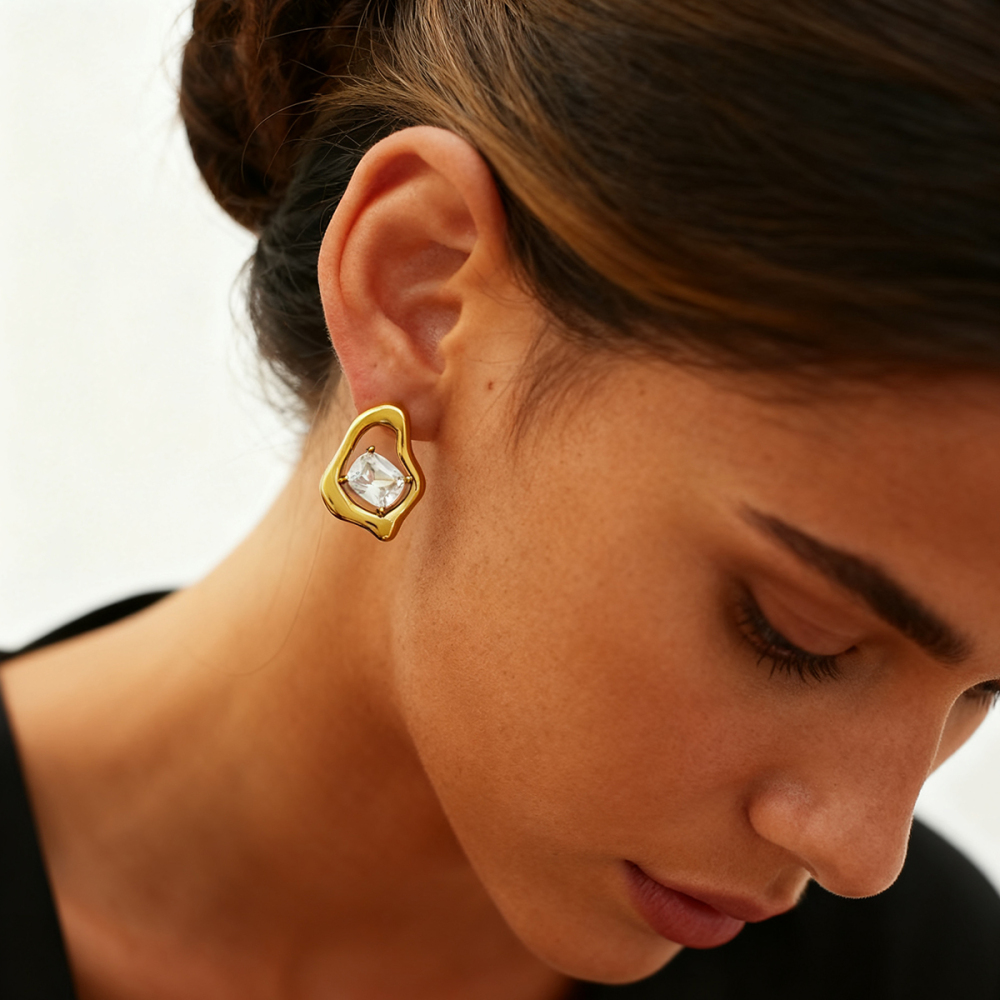 1 Paire De Boucles D'Oreilles Pendantes Élégantes Pour Femme, En Acier Inoxydable Imperméable, De Forme Irrégulière Et De Couleur Dorée. Image5