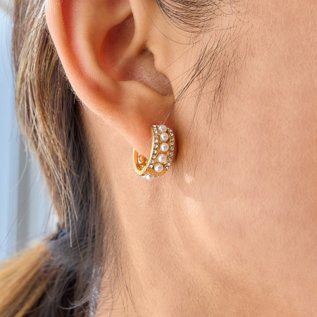 Boucles d'oreilles créoles élégantes pour femmes, en acier inoxydable doré, imperméables et anti-ternissement 2