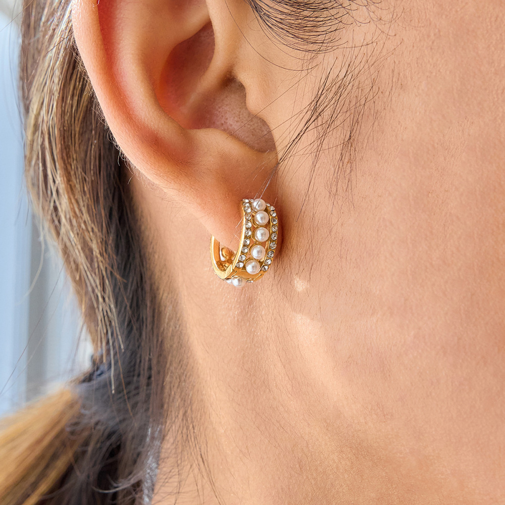 Boucles D'Oreilles Créoles Élégantes Pour Femmes, En Acier Inoxydable Doré, Imperméables Et Anti-Ternissement h5Image3