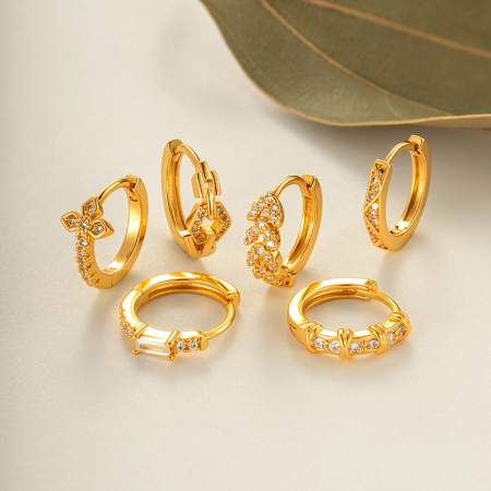 Boucles d'oreilles créoles pour femmes, en zircon, couleur cuivre doré, imperméables et anti-ternissement, ornées de fleurs délicates.