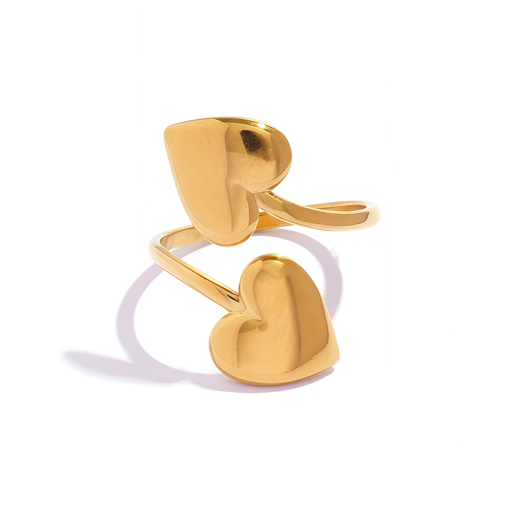 Bague Tendance Pour Femme, En Acier Inoxydable Doré, Avec Un Joli Cœur (1 Pièce).