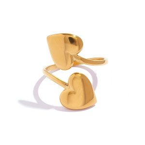 Bague Tendance Pour Femme, En Acier Inoxydable Doré, Avec Un Joli Cœur (1 Pièce). h5